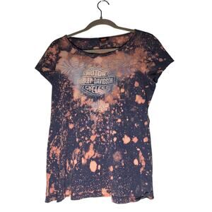 VTG Harley Davidson Indiana T Shirt Womens Large Bleach Wash Biker Punk Tee